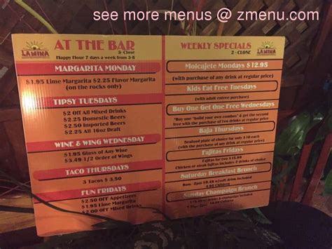 Menu at La Mina restaurant, Bakersfield, 354 Oak St