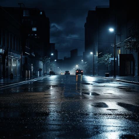 Premium Photo | Rain on road street in dark night