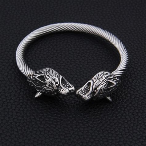 Stainless Steel Viking Wolf Head Bracelet Nordic Odin Wolf Etsy