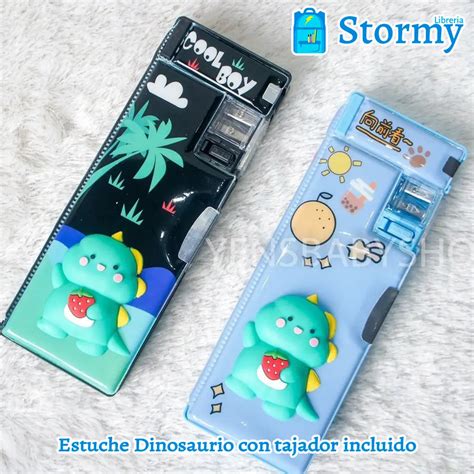 Estuche Dinosaurio Con Tajador Incluido Libreria Stormy