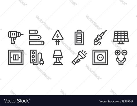 12 set linear electrician tools and elements Vector Image