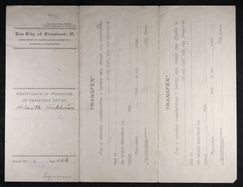 Certificate Of Purchase Cemetery Plot Cleveland 1896 And 1885 Receipt Chadbourne Antiques