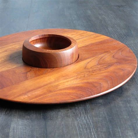 Vintage Dansk Circular Teak Tray With Bowl Mid Century Modern Wood