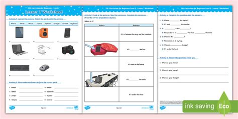 ESL Curriculum Level 2 Lesson 7 Worksheet Teacher Made