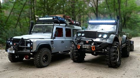 110 Scale Rc Land Rover Kahn Defender 110 And Jeep Nukizer 715 With Trailers Fast Off Road