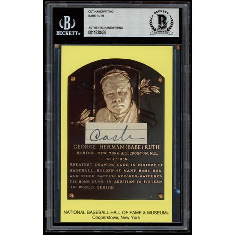 Babe Ruth Hall Of Fame Plaque Postcard With 1 Hand Written Word BGS