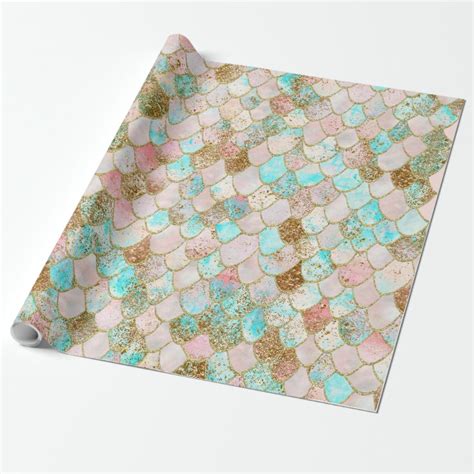 Wonky Watercolor Pastel Glitter Mermaid Scales Wrapping Paper Zazzle