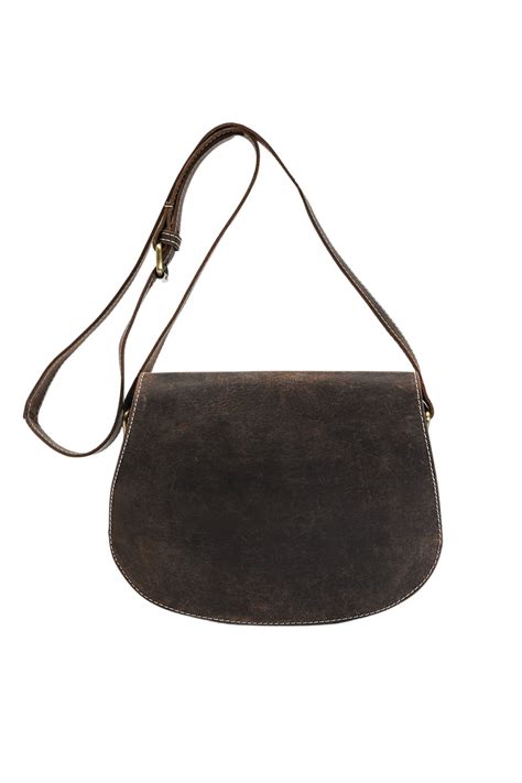 Distressed Brown Leather Saddle Bag Rustic Flap Over Crossbody Bag