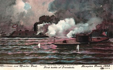 Vintage Postcard First Battle Of Ironclads Merrimac Monitor Duel