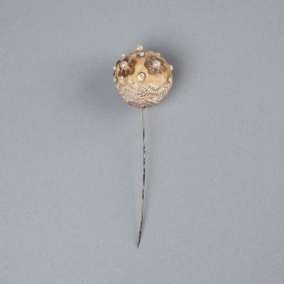 Hat Pin Metallic Fabric And Velvet Ball Unknown Maker Wy