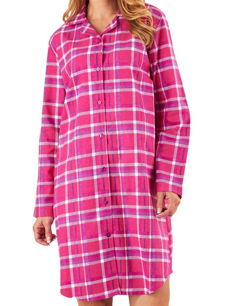 Ladies Slenderella Tartan Nightshirt Womens 100 Flannel Cotton Check Nightie Ebay