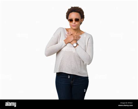 Beautiful Young African American Woman Wearing Sunglasses Over Isolated