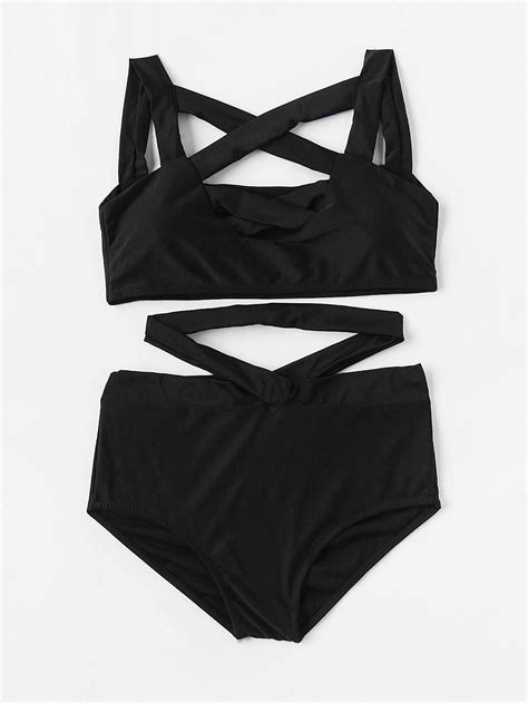 Criss Cross High Waist Bikini Set SheIn Sheinside