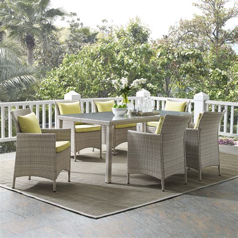 Modway Conduit Piece Outdoor Patio Wicker Rattan Dining Set In Light