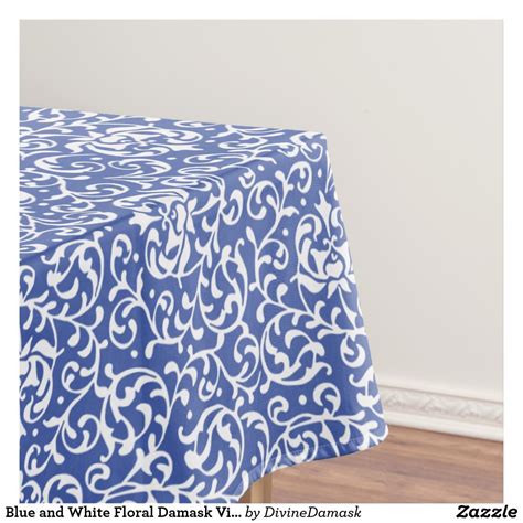 Blue And White Floral Damask Victorian Vintage Tablecloth Table