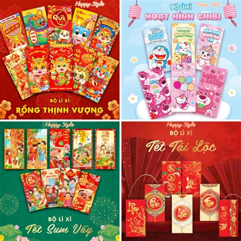 Bao Lì Xì sổ đổ sổ hồng hot trend chibi thịnh vượng may mắn phúc lọc thọ Tết Giáp