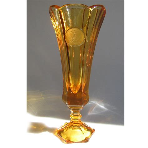 Fostoria Coin Glass Bud Vase Amber Frosted Medallions Line