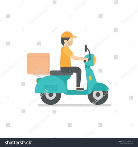 Delivery Man Riding Blue Scooter Vector Stock Vector Royalty Free