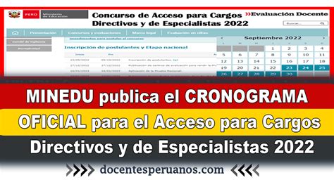 Minedu Publica El Cronograma Oficial Para El Acceso Para Cargos Directivos Y De Especialistas 2022