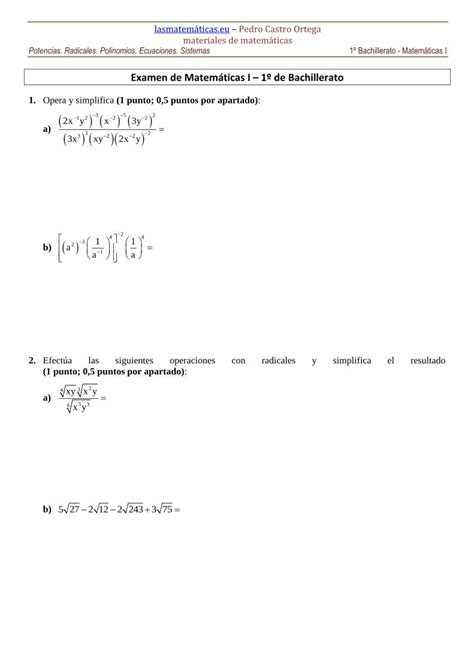 Pdf Examen De Matem Ticas I De Bachilleratolasmatematicas Eu Docs