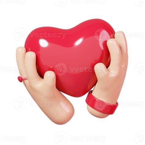 Cartoon Human Hands Holding Red Heart Isolated February Happy