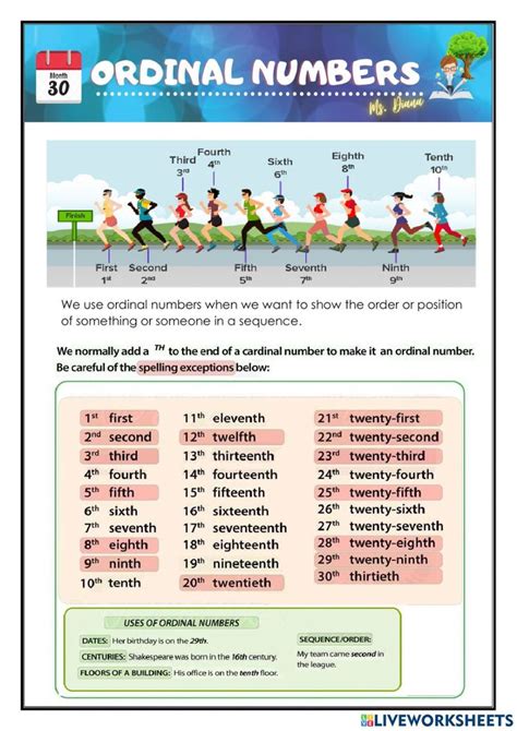 Ordinal Numbers Online Exercise For Primary