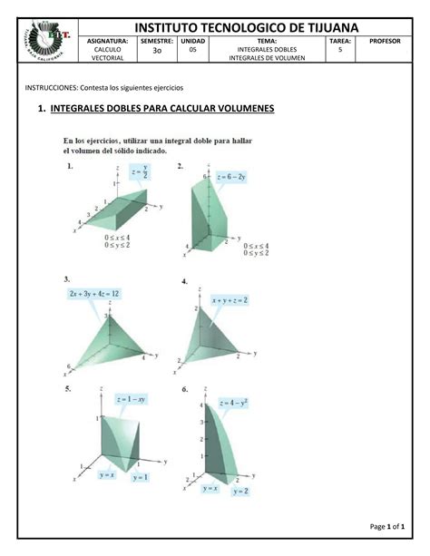 Solution Itt Cálculo Vectorial Ejercicios Unidad 5 Integrales Dobles