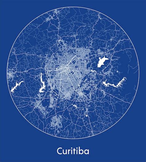 Mapa Do Brasil Curitiba - Mapa da cidade curitiba brasil américa do sul impressão azul redonda ...