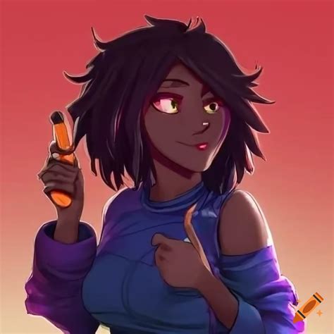 Digital Art Of A Cheerful Waifu With Dark Skin On Craiyon