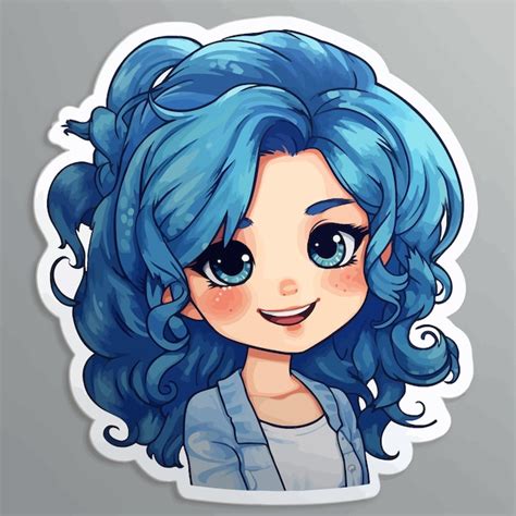 Premium Vector | A drawing of a girl with blue hair and a blue hair