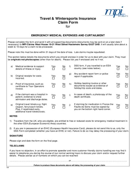 Fillable Online Claim Form Mpi Customer Medical Expenses And