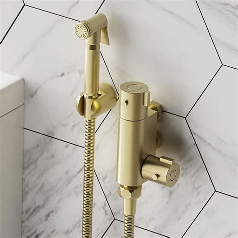 Arezzo Btw Close Coupled Toilet With Brushed Brass Douche Kit And Soft