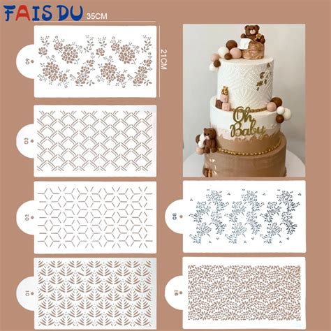 FAIS DU 4pcs Cake Decorating Stencils Print Hollow Decoration