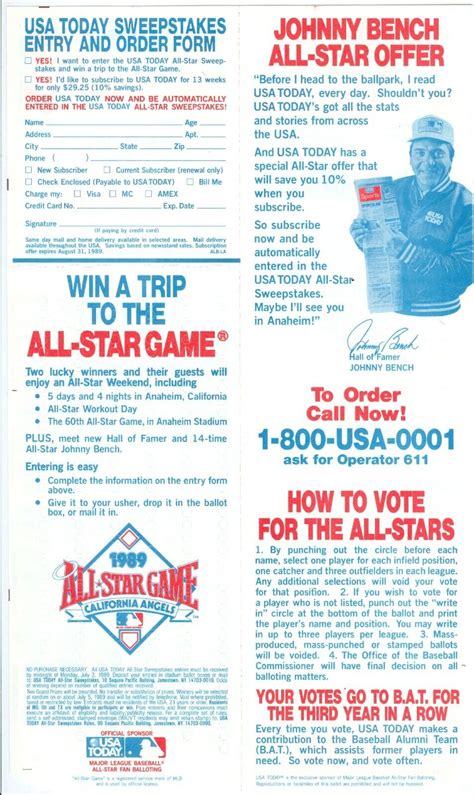 1989 MLB Baseball All Star Game Ballot Unused EBay