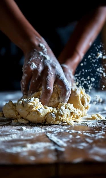 Premium Photo Hands Kneading Dough On The Kitchen Table With Flour