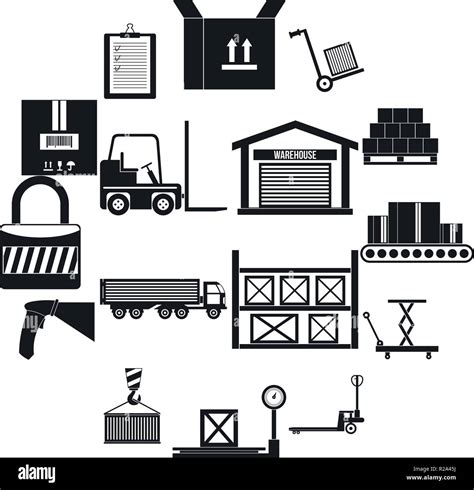 Warehouse Logistic Storage Icons Set In Flat Style For Any Design Stock