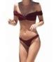 Womens Off Shoulder V Neck Bikini Set Low Waist Triangle Bathing Suit Wine Red Ce H Wgih