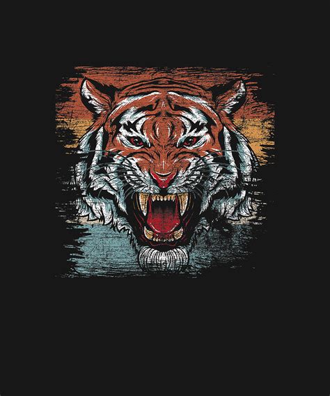 Retro Tiger Drawing By DHBubble Pixels