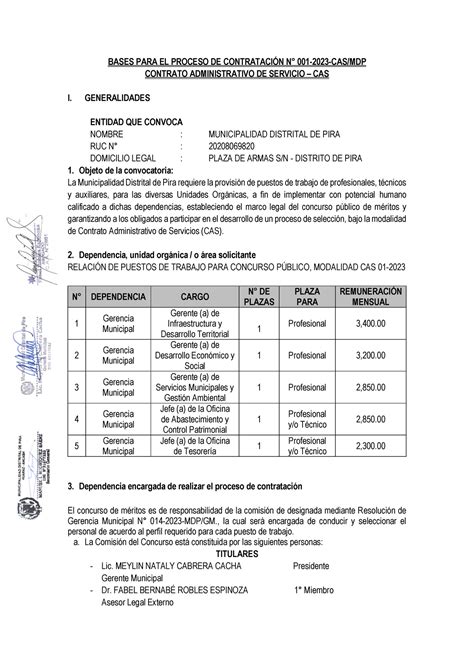 Bases CAS 001 2023 MDP PARA Publicación BASES PARA EL PROCESO DE