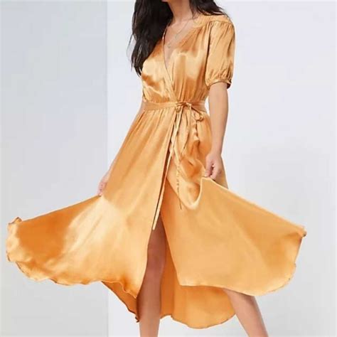 Anthropologie Maeve Katrina Midi Wrap Dress Gold Cr Gem