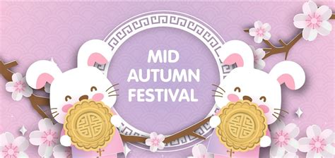 Mid Autumn Festival Banner With Cute Rabbits In Paper Cut Style