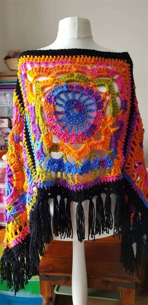 Handmade Crochet Ladies Mandala Poncho Free Size Pink Etsy