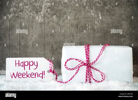 White T Snow Label Text Happy Weekend Stock Photo Alamy