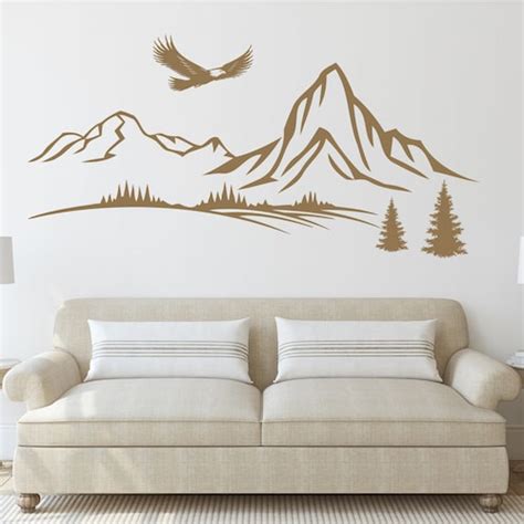 Mountain Wall Decal Pine Trees Decal Mountains With Trees Etsy