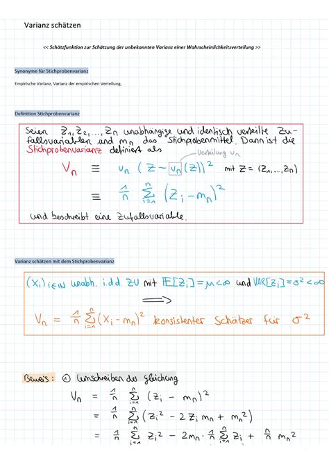 Varianz schätzen Grundlagen der Stochastik Studocu