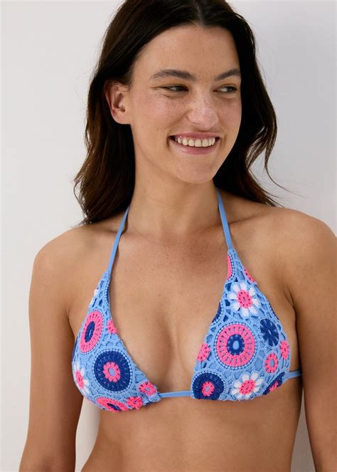 Blue Crochet Triangle Bikini Top Matalan