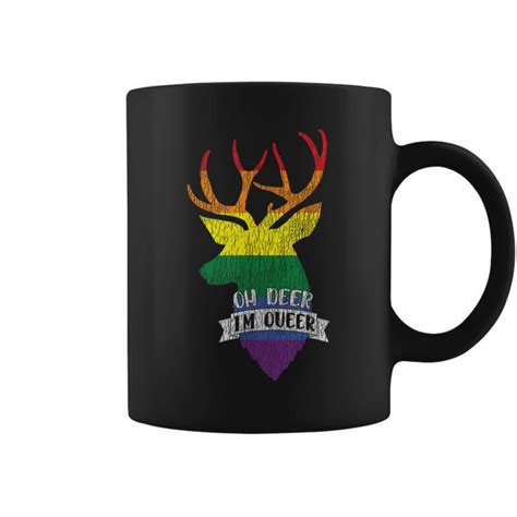 Vintage Rainbow Oh Deer I M Queer Pride Lesbian Gay Lgbtq Coffee Mug Monsterry