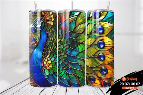 Stained Glass Peacock Tumbler Wrap Graphic By Crafticy Creative Fabrica