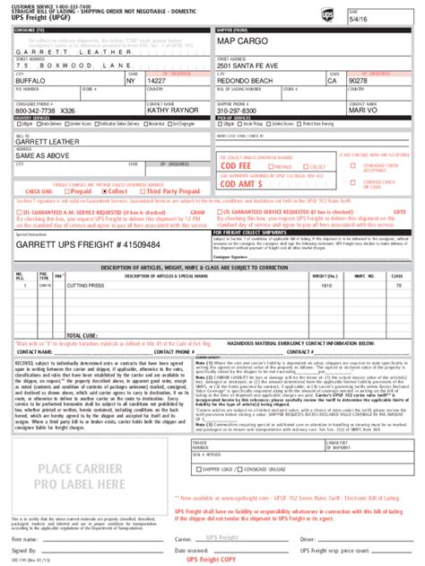 Fillable Online Creating A Bill Of Lading For Ltl Shipments Worldship