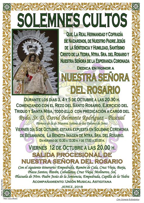 CONVOCATORIA CULTOS A NUESTRA SEÑORA DEL ROSARIO Hermandad de la Yedra